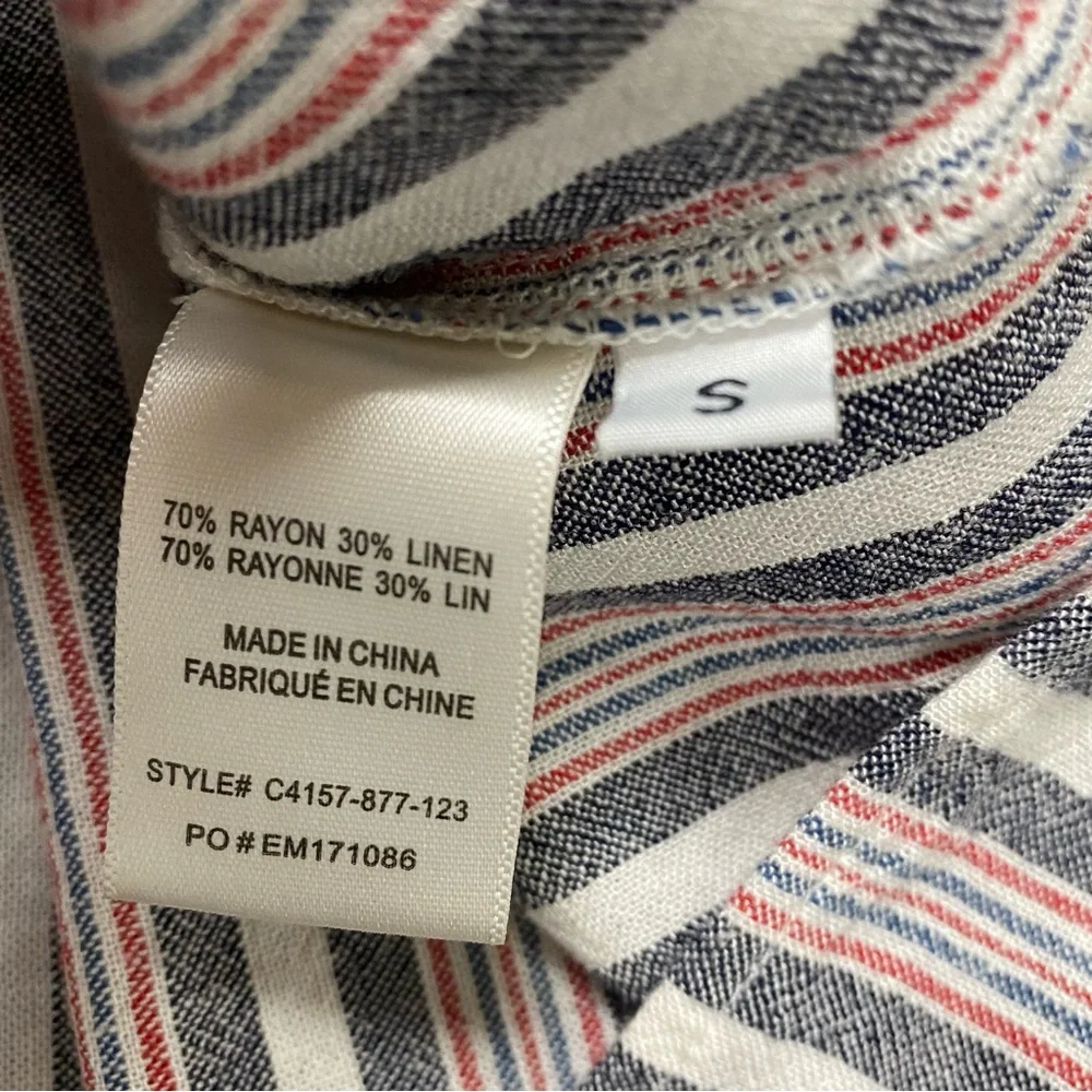 Cloth And Stone Striped Button-Up Tie-Front Top Rayon Linen Blend‎